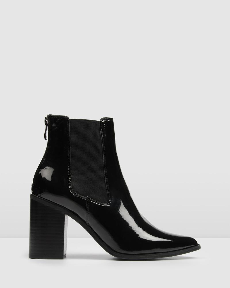black patent leather flat boots